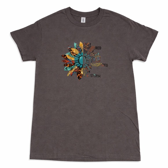 Gildan Women's Graphic Tee Sunflower "I Am The Storm" Charcoal S - Picture 4 of 7